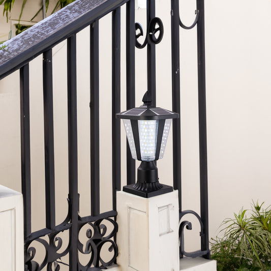 Black Solar Column Lamp With Dimmable LED